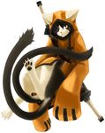  blazblue cat cat_hood eyepatch highres hood jubei_(blazblue) multiple_tails no_humans noco over_shoulder paws sheath sheathed simple_background solo sword sword_over_shoulder tail weapon weapon_over_shoulder white_background 