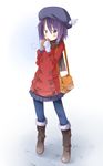  blush casual food metaphor_(artist) plaid plaid_scarf scarf solo taiyaki utane_uta utau wagashi 