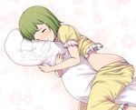  bad_id bad_pixiv_id blush closed_eyes dakimakura_(object) green_hair hug idolmaster idolmaster_(classic) midriff nonowa onion_(lemlaml) otonashi_kotori panties pillow pillow_hug short_hair sleeping smile solo underwear 