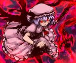  clenched_hand hat light_smile purple_hair red_eyes remilia_scarlet short_hair solo soubi spear_the_gungnir touhou 