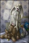  bed cum cumshot doggy_position eyes_closed from_behind grey lagomorph male orgasm penis plushie plushophilia rabbit socks tongue toy zen 