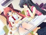  2girls anekano barefoot barefoot_footjob blue_eyes blue_hair blush clothed_sex feet foot footjob game_cg long_hair multiple_girls mutual_masturbation panties pencil_case red_eyes red_hair ribbon skirt smile stealth_sex table under_table underwear 