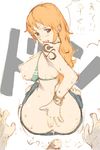  bangle bracelet breasts earrings jewelry large_breasts log_pose long_hair nami_(one_piece) nipples one_piece orange_hair penis pov solo_focus tattoo translated tsukinowa_(pixiv) 