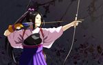 ag_(pixiv330200) aiming arrow black_hair bow_(weapon) female gin_(artist) gloves inahime japanese_clothes kimono long_hair ponytail purple_eyes sengoku_musou solo weapon 