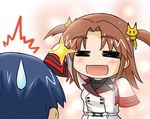  blue_hair brown_hair chibi eyes_closed infinite_stratos nohotoke_honne open_mouth orimura_ichika oversized_clothes short_twintails sweatdrop twintails uniform 