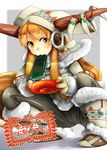  bad_id bad_pixiv_id cup fur_trim gloves handheld_game_console horns ibuki_suika lagombi_(armor) monster_hunter monster_hunter_portable_3rd mouth_hold orange_hair playstation_portable product_placement sakazuki solo topo_(bacchustab) touhou 