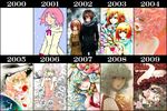  4girls artist_progress chart comparison kazami_yuuka multiple_girls nia_teppelin original takatora tengen_toppa_gurren_lagann touhou 