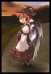  animal_ears brown_eyes dress face hat mystia_lorelei pink_hair shoes short_hair solo standing touhou winged_shoes wings yudepii 