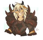  blonde_hair bovine female green_eyes hair horn horns mammal piercing shalinka smile solo tauren video_games warcraft world_of_warcraft 