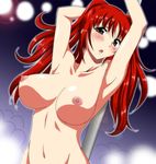  armpits arms_up bad_id bad_pixiv_id blush breasts brown_hair kousaka_tamaki large_breasts long_hair marugoshi_teppei navel nipples nude open_mouth pole pole_dancing red_eyes red_hair solo stripper_pole to_heart_2 twintails 