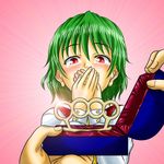  blush brass_knuckles covering_mouth green_hair jewelry kazami_yuuka lens_flare pov proposal red_eyes ring shiba_meiji solo tears touhou weapon 