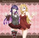 breasts cleavage dress panty_&amp;_stocking_with_garterbelt panty_(character) panty_(psg) smile stocking_(character) stocking_(psg) wink 