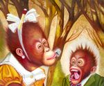  chimpanzee female fly forest going_bananas kissing male match orangutan tree trees unknown_artist wood woods 