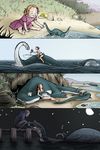  bucket comic cute day dinosaur dress emotional female fish fishing grass human mammal marine monster moon natalie_nourigat_(artist) nessie night sand scalie sea seaside stars story tallychyck water 