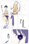  1girl apron art_brush brown_hair comic highres k-on! long_hair nakano_azusa nude paint paintbrush painting palette purple_hair reflection teramat translated twintails what 