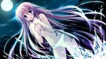  blush breasts covering covering_breasts fortissimo//akkord:bsusvier long_hair medium_breasts moon navel night ooba_kagerou panties purple_eyes purple_hair sakura_(fortissimo) solo underwear very_long_hair water white_panties 