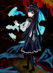  akemi_homura black_hair blue_moon bone cloud full_moon hairband highres long_hair magical_girl mahou_shoujo_madoka_magica moon pantyhose pleated_skirt purple_eyes rene_(e311) skirt solo 