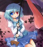  :p bad_id bad_pixiv_id blue_eyes blue_hair blush geta heterochromia huna karakasa_obake purple_umbrella red_eyes saliva short_hair skirt smile solo tatara_kogasa tongue tongue_out touhou umbrella 