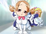  annoyed apron blonde_hair bow bowtie brown_eyes bucket elbow_gloves gloves green_hair hair_ornament hairpin kanou_noriko maid_headdress multiple_girls ojamajo_doremi open_mouth pantyhose t-hiko towel wada_mint 