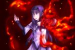  akemi_homura black_hair dos_(james30226) fire hairband kamen_rider kamen_rider_ooo kamen_rider_ooo_(series) long_hair mahou_shoujo_madoka_magica parody purple_eyes solo taja_spinner tajador_(ooo_combo) 