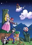  :) double_dragon goomba jimsam-x jimsam-x_(artist) landscape luigi mario mario_bros night nintendo parody pipe princess princess_peach royalty smile stars video_games vine 