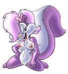  bow breasts chest_tuft female fifi_le_fume kneeling nipples pussy skunk solo unknown_artist 