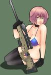  accuracy_international alva animal_ears bad_id bad_pixiv_id bikini black_legwear breasts choker face glasses gloves green_eyes gun highres large_breasts lips original pink_hair rifle short_hair sitting sniper_rifle solo swimsuit thighhighs weapon 