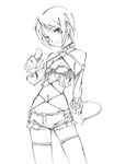  collar greyscale jason_(kaiten_kussaku_kikou) mahou_shoujo_madoka_magica miki_sayaka monochrome shibarikini short_hair solo thighhighs 