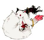  bad_pixiv_id consentxx kyubey large_tail lowres mahou_shoujo_madoka_magica no_humans red_eyes simple_background solo tail tail_hug 