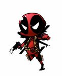  chibi deadpool gun highres holding holding_gun holding_weapon male_focus marvel minussemi solo sword weapon white_background 