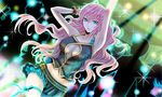  aqua_eyes armpits arms_up bad_id bad_pixiv_id bracelet breasts cleavage dancing jewelry large_breasts long_hair megurine_luka navel pink_hair skirt smile solo vocaloid wool_(kurokrkr) 