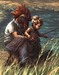  cottonballs father fishing human male rooster son what 