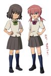  bad_id bad_pixiv_id brown_hair crossdressing full_body inazuma_eleven_(series) inazuma_eleven_go kirino_ranmaru mizuhara_aki multiple_boys otoko_no_ko pink_hair raimon raimon_school_uniform school_uniform shindou_takuto short_hair simple_background standing translation_request twintails white_background 