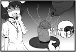  anger_vein animal_ears bunny_ears comic green_tea greyscale hakurei_reimu hand_on_own_face inaba_tewi kezune_(i-_-i) monochrome multiple_girls prank shaded_face steam tea touhou troll_face 