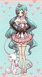  :t aqua_eyes aqua_hair bad_id bad_pixiv_id bare_shoulders bow crown dog elbow_gloves gloves hair_bow hair_ornament hairclip hands_on_hips hatsune_miku leash long_hair manbou_no_ane poodle skirt solo thighhighs twintails very_long_hair vocaloid 