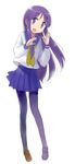  :d asasow bad_id bad_pixiv_id blue_eyes full_body hinata_yukari loafers long_hair necktie open_mouth pantyhose pleated_skirt purple_hair school_uniform school_uniform_(yuyushiki) serafuku shoes simple_background skirt smile solo waving yuyushiki 