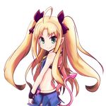  ahoge astarotte_ygvar blonde_hair demon_girl demon_tail flat_chest green_eyes long_hair looking_at_viewer lotte_no_omocha! simple_background skirt smirk solo succubus tail tom_(drpow) twintails very_long_hair wrist_cuffs 
