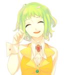  bad_id bad_pixiv_id green_hair gumi highres kyama petals short_hair simple_background smile solo vocaloid wrist_cuffs 