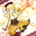  bad_id bad_pixiv_id beret blonde_hair breasts cup drill_hair fingerless_gloves gloves hair_ornament hat magical_girl mahou_shoujo_madoka_magica medium_breasts on_(1117) pleated_skirt puffy_sleeves skirt solo teacup thighhighs tomoe_mami yellow_eyes zettai_ryouiki 