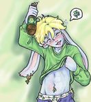  aoi beer calli cute drunk lagomorph male oekaki piercing rabbit shirt_lift solo st._patrick&#039;s_day 