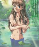  absurdres artist_request bathing blue_eyes breasts brown_hair gundam gundam_wing highres lake long_hair medium_breasts nature nipples nude relena_peacecraft scan solo 