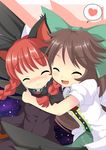  blush closed_eyes heart highres hug kaenbyou_rin kumatoshi multiple_girls open_mouth reiuji_utsuho smile touhou 