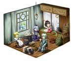  5girls bad_id bad_pixiv_id chibi cirno computer daiyousei eating floorplan food hakurei_reimu highres interior isometric kirisame_marisa morichika_rinnosuke multiple_girls nom_(shumneko) tokiko_(touhou) touhou window 