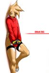  0r0 0r0ch1 bottomless gloves lagomorph leg_markings male rabbit red shirt solo stand 