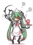  ? alternate_costume apron arm_up artificial_vagina baby_bottle bangs black_sclera blush borrowed_character bottle calne_ca confused crustacean green_eyes green_hair hair_ribbon hatsune_miku heterochromia holding isopod jin_(mugenjin) long_hair maid maid_headdress mechanical_arm milk mismatched_sclera necktie plate red_eyes ribbon simple_background solo standing tenga twintails very_long_hair vocaloid 