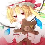  blonde_hair button_eyes doll doll_hug flandre_scarlet hat nashi_rin red_eyes side_ponytail sketch solo stuffed_animal stuffed_toy teddy_bear touhou upper_body wings 