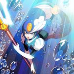  bad_id bad_pixiv_id blue_eyes polearm rockman rockman_9 solo splash_woman trident weapon zakki 