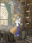  blonde_hair books canine curtains female fox hair jollyjack librarian smile solo sunbeam tail 