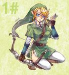  arrow blonde_hair blue_eyes bow_(weapon) fingerless_gloves genderswap genderswap_(mtf) gloves hat link quiver side_slit solo string_pull the_legend_of_zelda thighhighs tunic vambraces weapon 