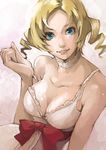  blonde_hair blue_eyes bow breasts catherine catherine_(game) choker cleavage dress drill_hair medium_breasts pipon solo strap_slip twin_drills twintails 